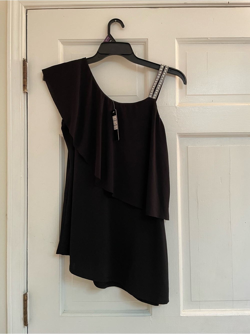 Brand new with tag Embellished Strap One-Shoulder Black Dress